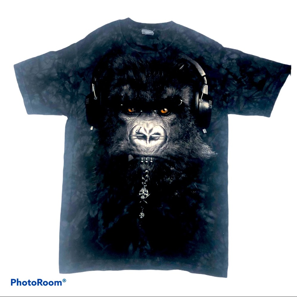 Black tie dye Dj gorilla all over print t shirt